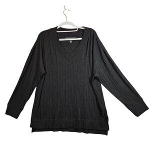Andrew Marc Pullover Sweater Womens Large Ribbed V-Neck Black Career Casual